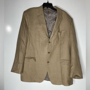 Michael Kors Blazer Mens 46R Bamboo Blend Suit Jacket Plaid Tan Padded Shoulders